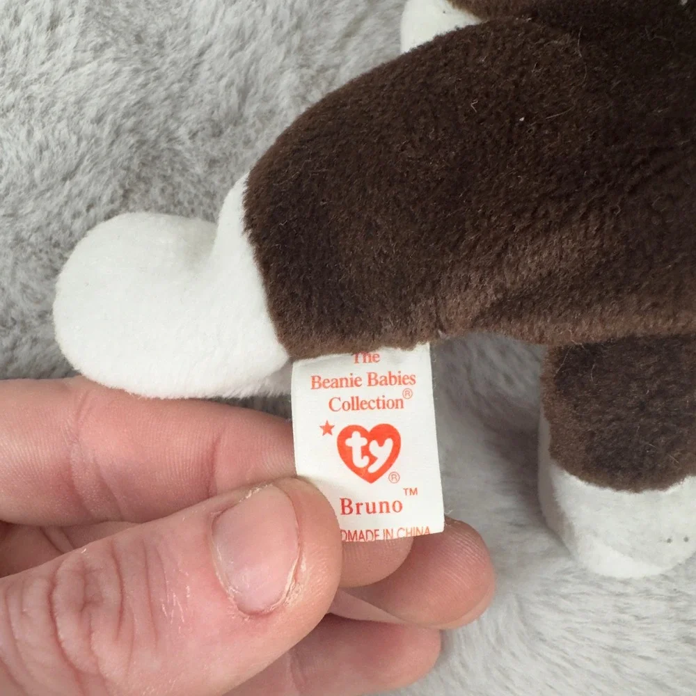 Ty‎ Beanie Baby Bruno the Bull Terrier Dog Brown White Plush Vintage 1997